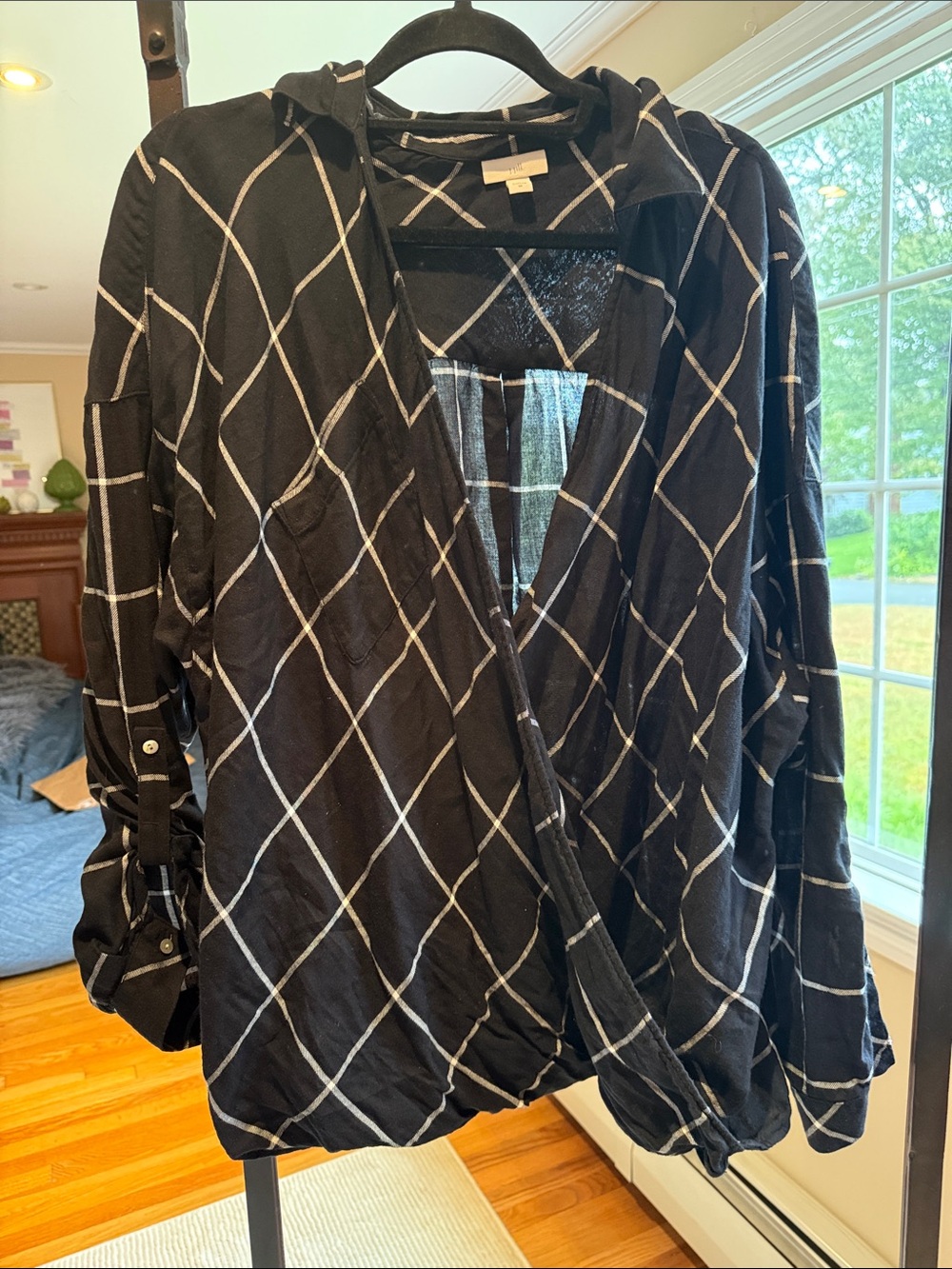 J. Jill Black Windowpane Wrap Blouse